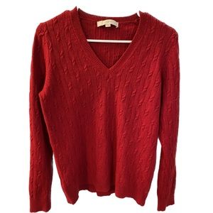 Loft vee-neck red sweater, size large, cable-knit.